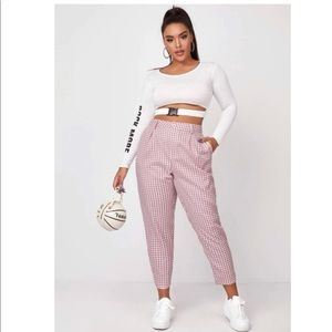 SHEIN Plus Pink and White Plaid Ginham Slant Pocket Pants Size 3XL